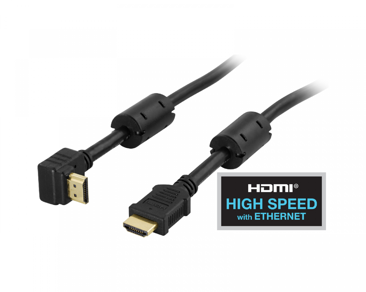 Deltaco Vinklet Kabel High Speed with Ethernet, Ultra HD in 60Hz - Sort - 1.5m - MaxGaming.dk