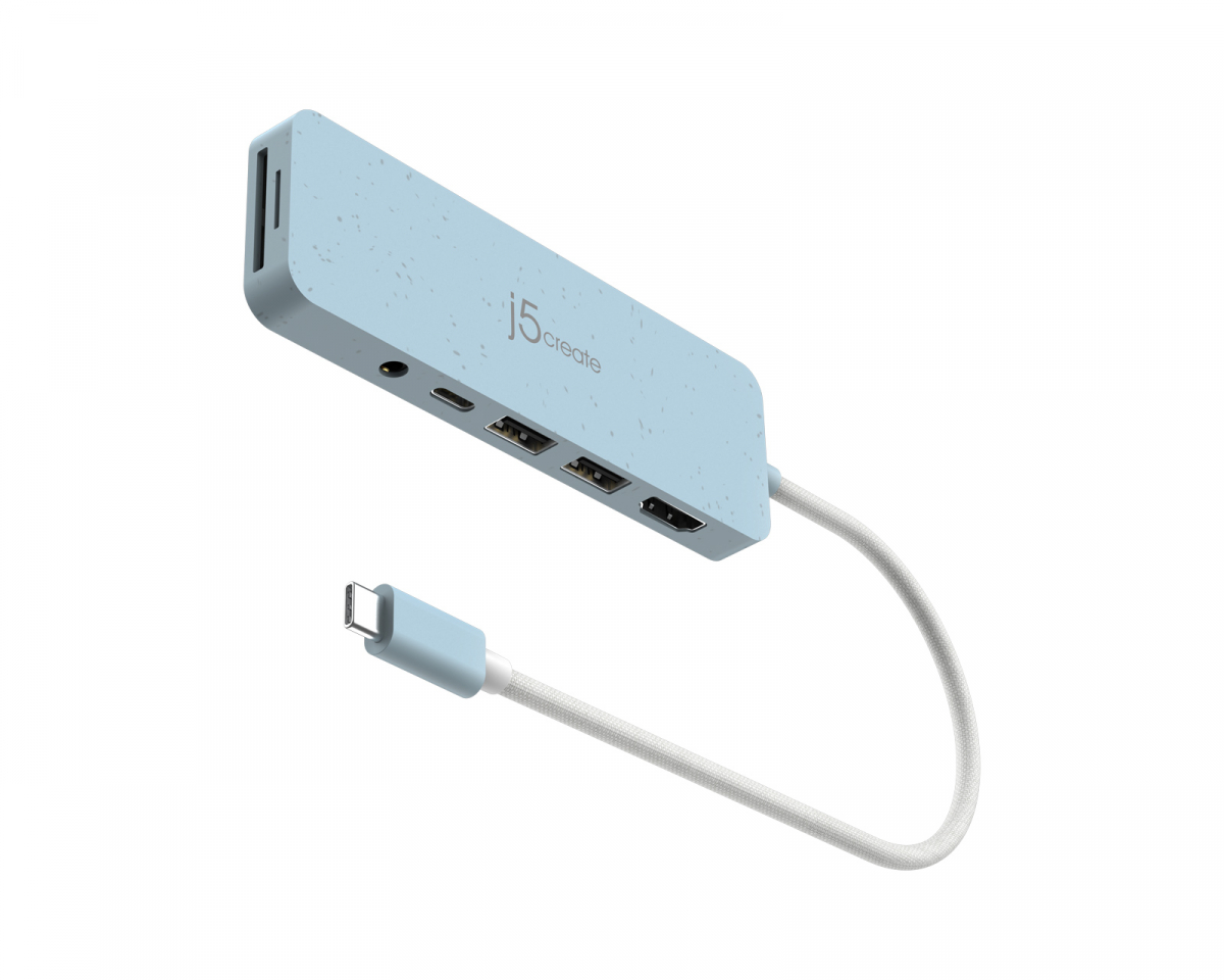 j5create USB-C Multi-Port Hub med 60W Strømforsyning - Blå - MaxGaming.dk