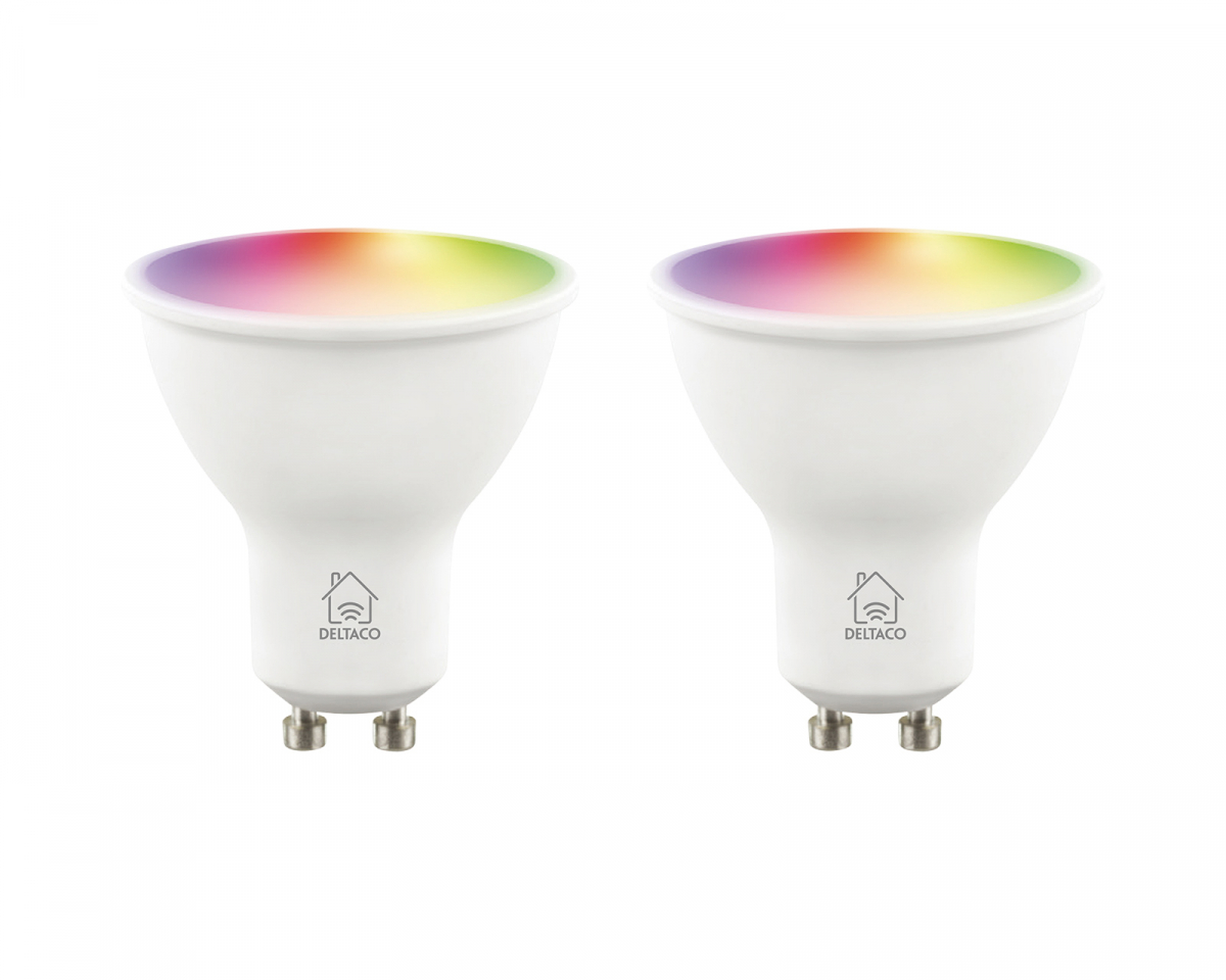 teknisk toilet Guinness Deltaco Smart Home 2x RGB LED Lampe GU10 WiFI 5W - MaxGaming.dk