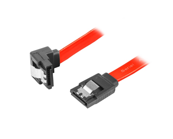 Lanberg SATA 3 Vinkled Kabel med Låse 6GB/S 30cm Rød
