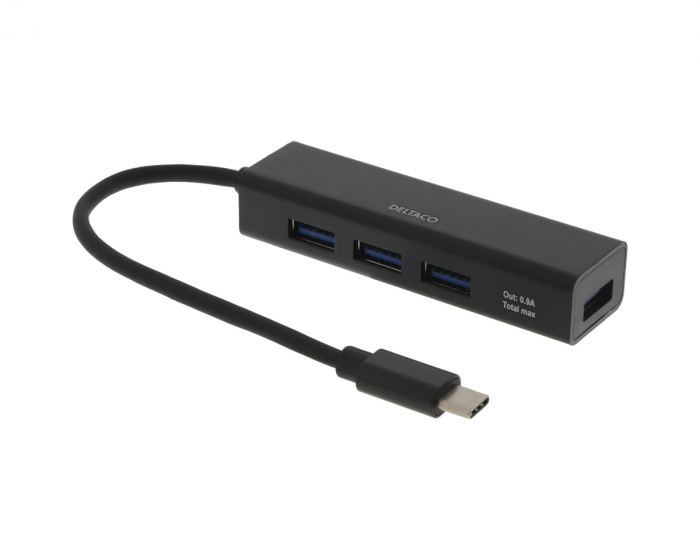 Deltaco USB-C Mini Hub 4xUSB-A Ports - Sort