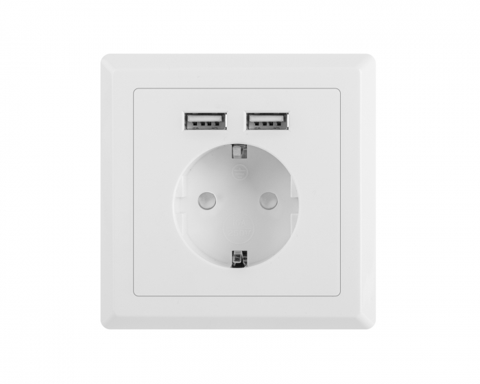 Lanberg AC Stikkontakt med 2 USB Porte - Hvid