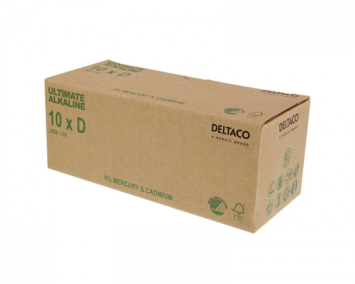 Deltaco Ultimate Alkaline D-batteri, 10-pack (Bulk)