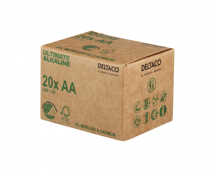 Deltaco Ultimate Alkaline AA-batteri, 20-pack (Bulk)