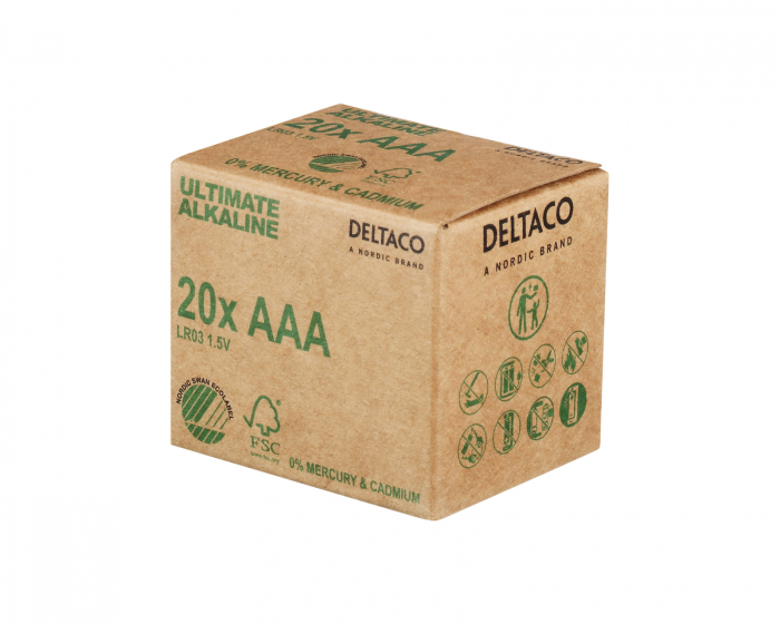 Deltaco Ultimate Alkaline AAA-batteri, 20-pack (Bulk)
