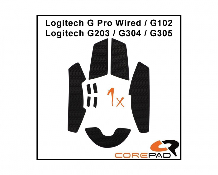Corepad Soft Grips til Logitech G Pro Wired/G102/G203/G304/G305 Series - Sort