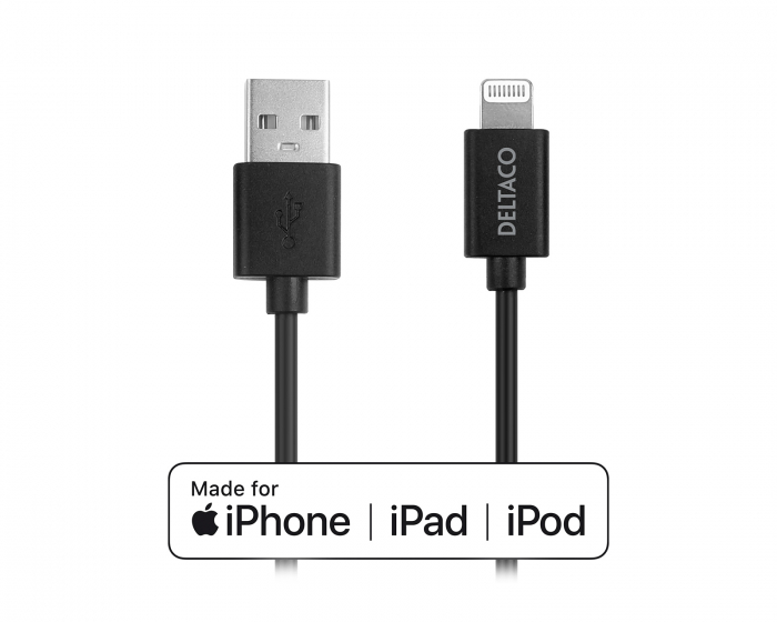 Deltaco USB-A til Lightning MFi - Ladekabel 2m - Sort