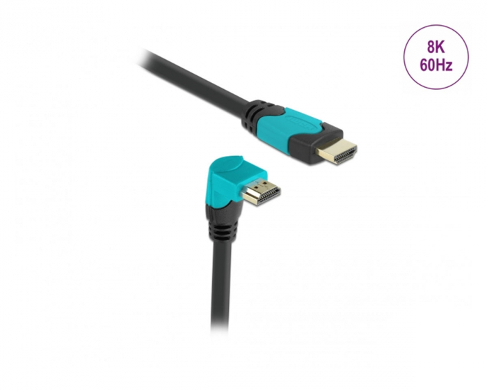 Delock High Speed HDMI-kabel 2.1 Nedad Vinklet - Sort - 1m