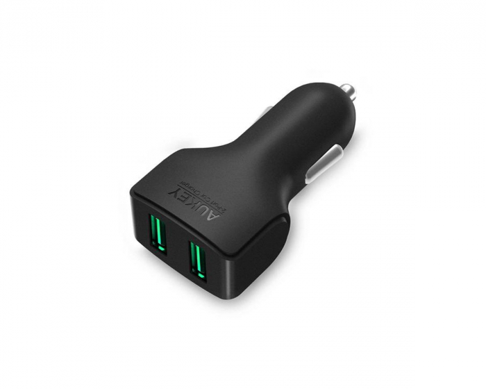 Aukey Car Charger CC-S3, 2xUSB-A, 24 W - Sort Hurtig Oplader til Bil