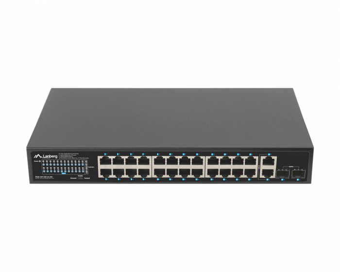 Lanberg Netværksswitch 24-portar, 1GB POE+/2X GB 2X SFP RACK 19” Gigabit Ethernet 360W