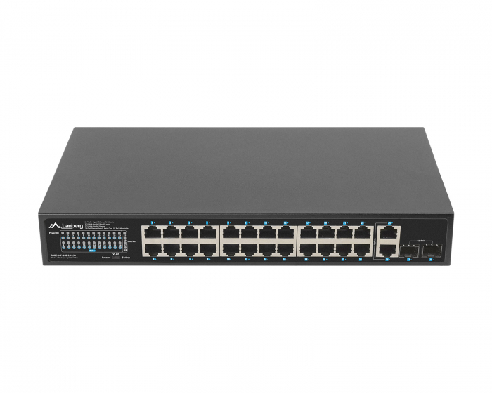 Lanberg Netværksswitch 24-portar, 1GB POE+/2X GB 2X SFP RACK 19” Gigabit Ethernet 250W