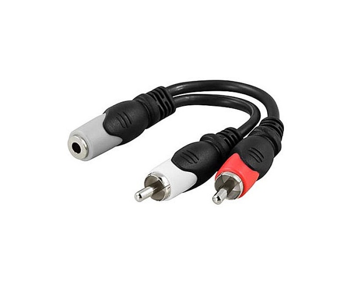 Deltaco 3,5mm hun til 2x RCA han 0,1m Sort