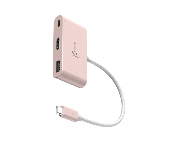 j5create USB-C til HDMI 4K og USB Type-A med 90W Strømforsyning - Lyserød