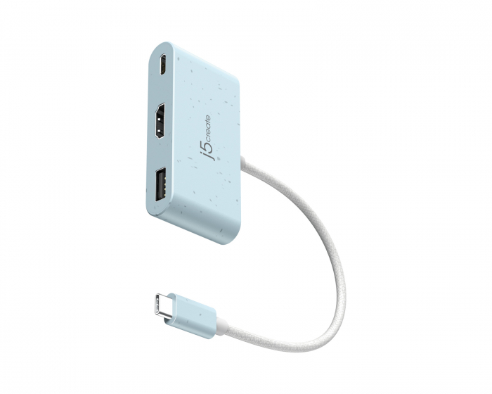 j5create USB-C til HDMI 4K og USB Type-A med 90W Strømforsyning - Blå