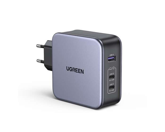 UGREEN Nexode 140W USB-C PD GaN - 3-Port Vægoplader + USB-C Kabel 1.5m - Sort
