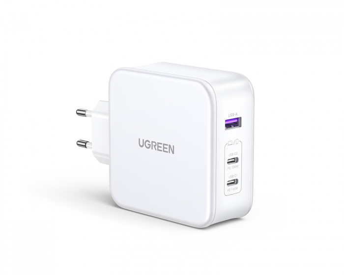 UGREEN Nexode 140W USB-C PD GaN - 3-Port Vægoplader + USB-C Kabel 1.5m - Hvid