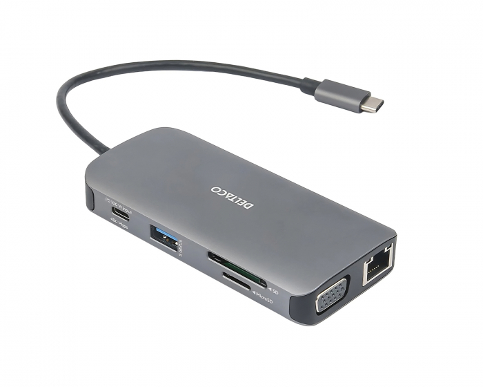Deltaco USB-C Dockningsstation med 9 Porte - Grå