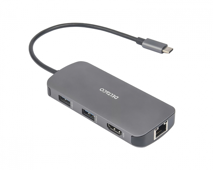 Deltaco USB-C Dockningsstation med 8 Porte - Grå