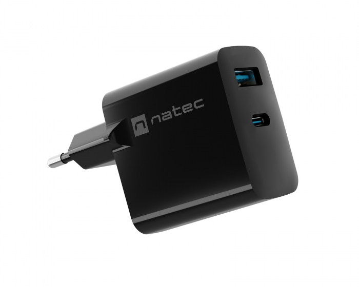 Natec Ribera GaN USB-A & USB-C Oplader - 45W - Sort