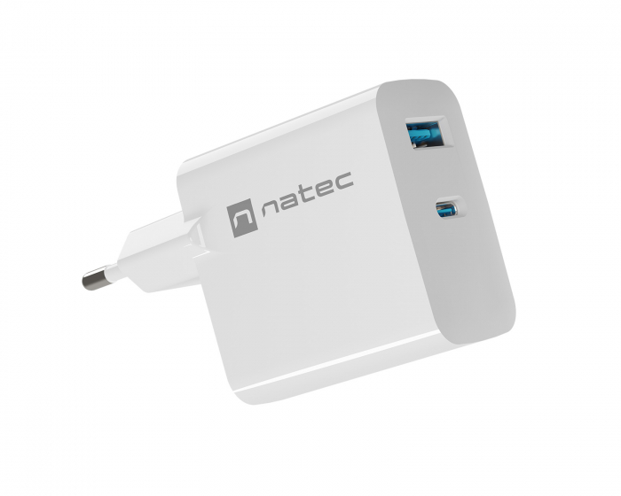 Natec Ribera GaN USB-A & USB-C Oplader - 45W - Hvid