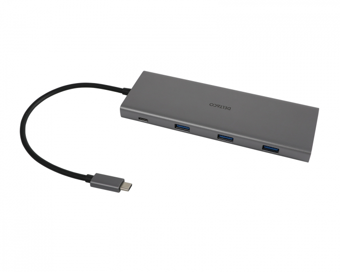 Deltaco USB-C Dockningsstation med 12 Porte - Grå