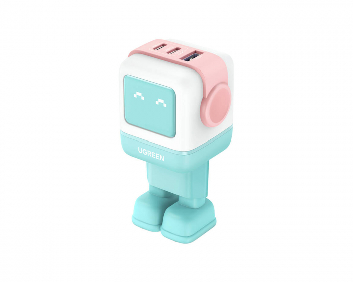 UGREEN Uno Robot GaN 65W Hurtig Oplader - 3 port - Lyserød/Blå