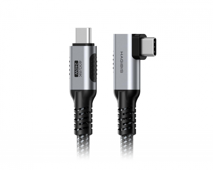 Hagibis USB-C 40G/8K 240W Hurtigopladningskabel 90° Vinkel – 1.2 m