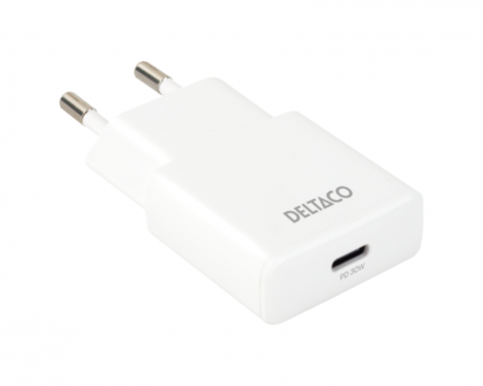 Deltaco 30W USB-C Vægoplader - Slim Hvid