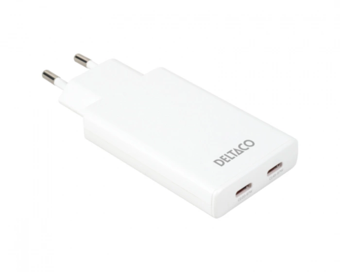 Deltaco 67W 2x USB-C Vægoplader - Slim Hvid