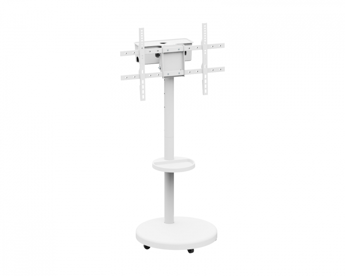 MaxMount Heavy-Duty TV‑gulvstativ med mediehylde - Hvid