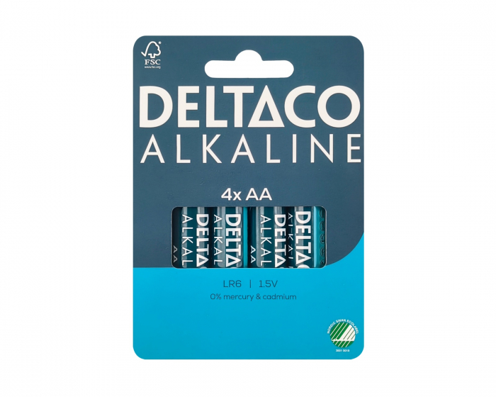 Deltaco AA alkaliske batterier 4-pak