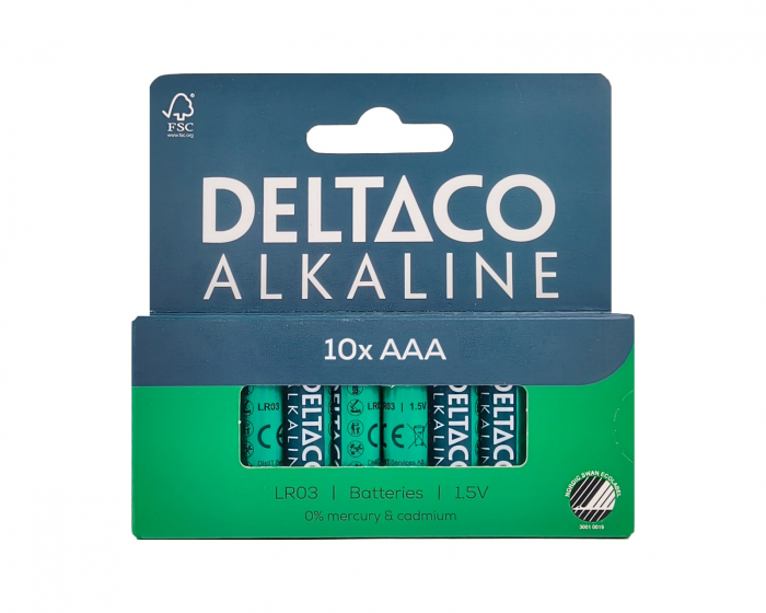 Deltaco AAA alkaliske batterier 10-pak