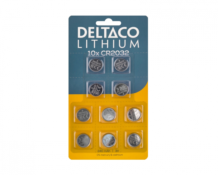 Deltaco CR2032 lithiumbatterier 10-pak