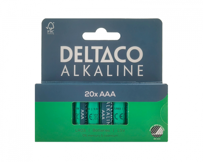 Deltaco AAA-alkaliske batterier 20-pak