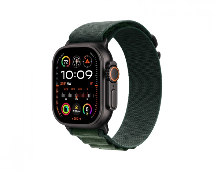 Apple Watch Ultra 2 GPS + CELL Sort Titanium Urkasse / Mørk Grøn Alpine Loop - Medium