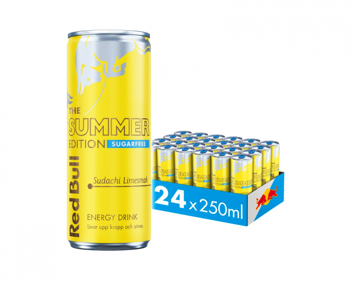 Red Bull 24x Energy Drink, 250 ml, Summer Edition Sukkerfri (Sudachi Lime)