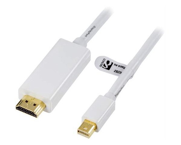 Deltaco Mini DisplayPort til HDMI 2m Hvid