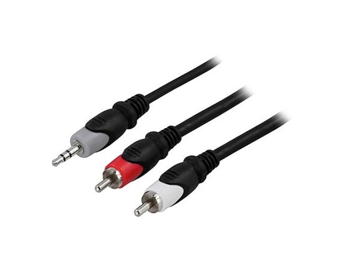 Deltaco 3,5mm han - 2x RCA han 3m Sort