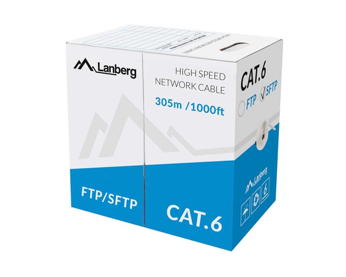 Lanberg 305 Meter Cat6 SFTP Netværkskabel & Installationkabel Grå (DEMO)