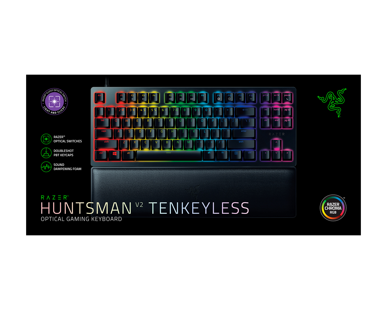 Razer Huntsman V2 Optical Tastatur TKL [Clicky Purple] - MaxGaming.dk