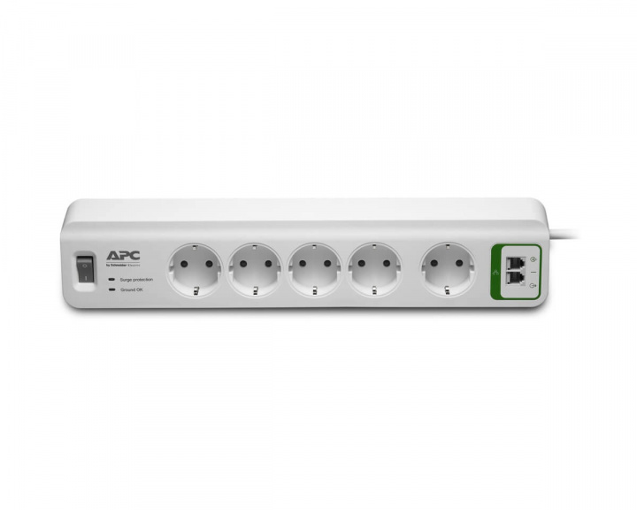 APC Stikpanel med 5xCEE 7/4 stik Overspændingsbeskyt med Nulstilbar Afbryder Hvid