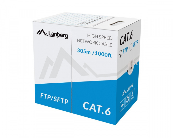 Lanberg 305 Meter Cat6 FTP Netværkskabel & Installationkabel Grå