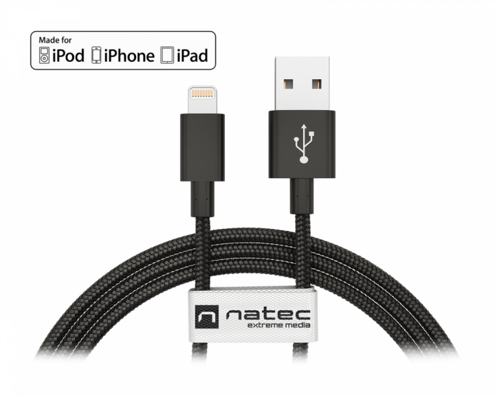 Natec Lightning Kabel MFi Nylon - Lightning til USB (1.5 m) Sort
