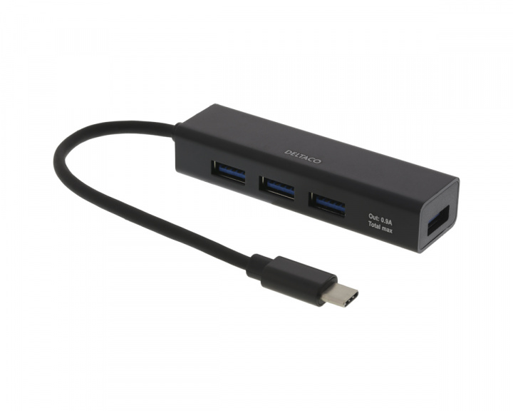 Deltaco USB-C Mini Hub 4xUSB-A Ports - Sort