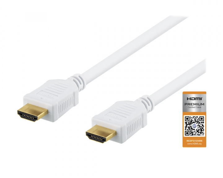Deltaco Premium HDMI 2.0 Kabel, Ethernet, 4K, 2 Meter - Hvid