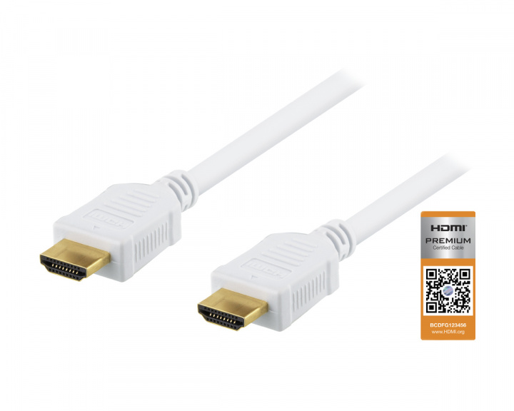 Deltaco Premium HDMI 2.0 Kabel, Ethernet, 4K, 3 Meter - Hvid