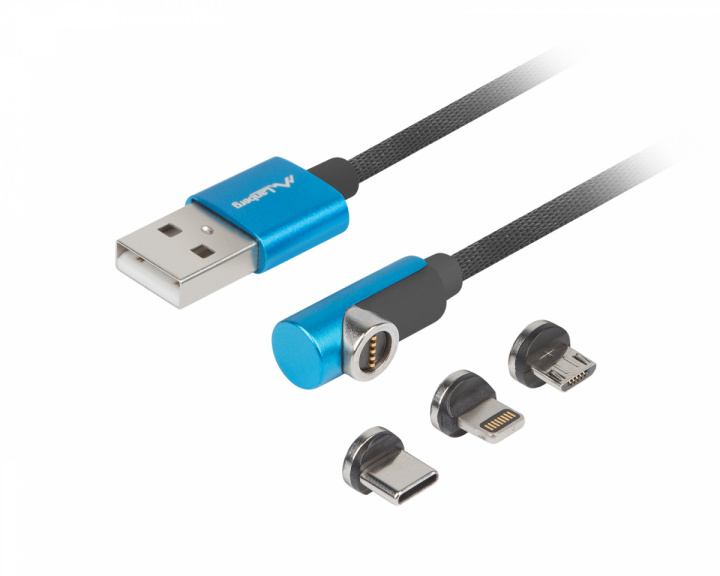 Lanberg 3in1 Premium Magnetisk Vinklet Kabel QC 3.0 - Blå