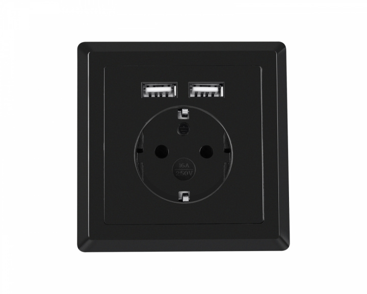 Lanberg AC Stikkontakt med 2 USB Porte - Sort