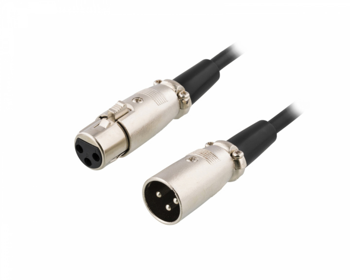 Deltaco XLR Kabel, 3-pin Han - 3-pin Hun, 1m - Sort