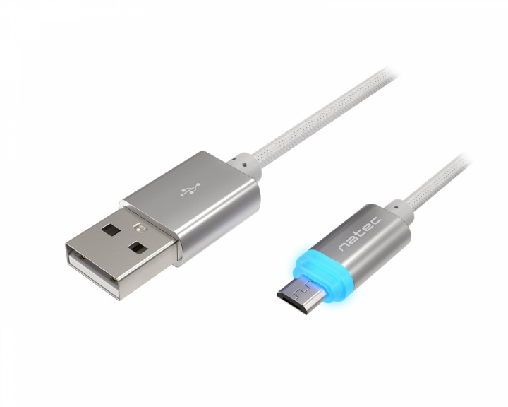 pustes op gallon Madison Natec PRATI Ladekabel Micro USB til USB-A 2.0 - Silver LED 1m - MaxGaming.dk